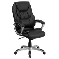 Flash Furniture High Back Massaging Black Leather Executive Office Chair with Silver Base BT-9806HP-2-GG
